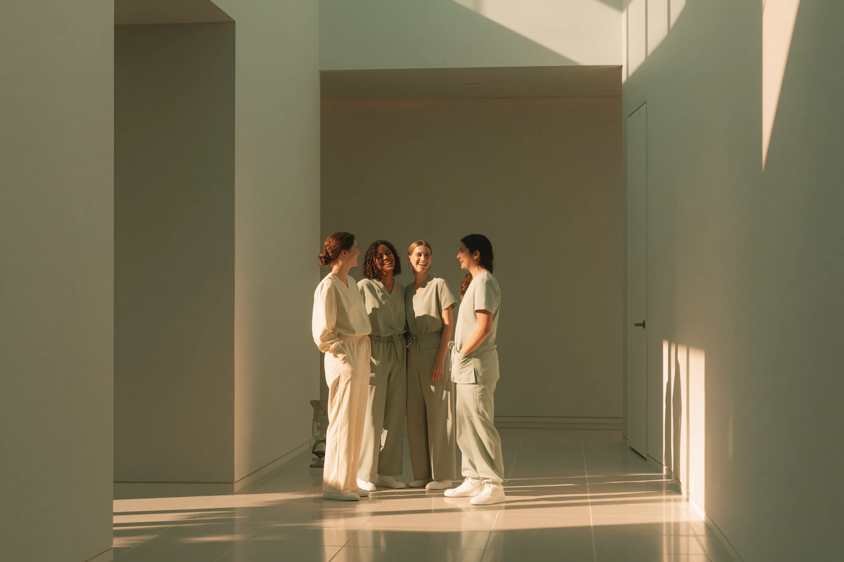 Pep Club physicians in a sunlit clinic hallway
